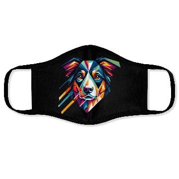 Discover Colorful Geometric Dog Art Australian Shepherd Face Masks
