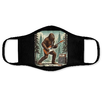 Discover Bigfoot Playing Guitar Sasquatch Men Boys Women Face Masks