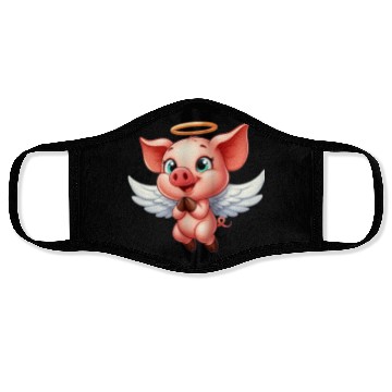 Discover Pig angel with wings and halo on the farm Face Masks