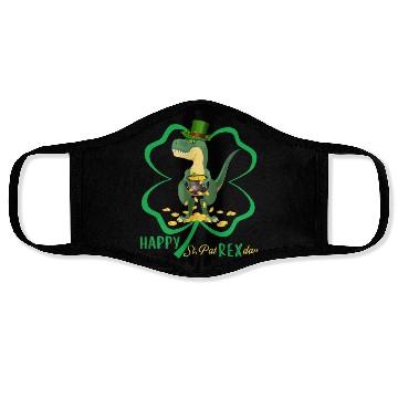 Discover Happy St Pat Rex Day Dinosaur Irish Shamrock Face Masks