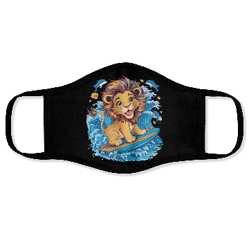 Discover Cute Surfing Lion Riding the Waves Face Masks