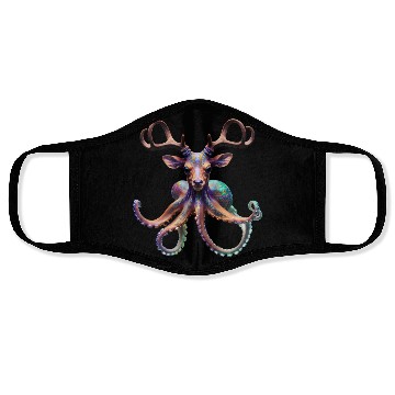 Discover Psychedelic deer octopus with antlers Face Masks