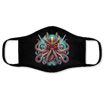 Discover Colorful octopus samurai illustration Face Masks