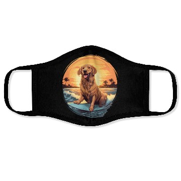 Discover Golden Retriever Dog Surfing Happy Face Masks