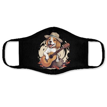 Discover Beagle Playing a Guitar Cute and Happy Face Masks