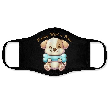 Discover puppy with a bone Face Masks