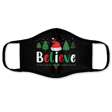 Discover Merry Christmas Believe Santa Claus Hat Xmas Tree Face Masks
