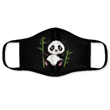 Discover A pixel art of a panda with a bamboo leaf Face Masks