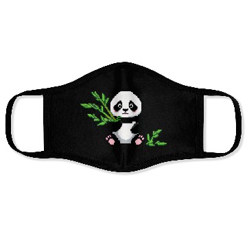 Discover A pixel art of a panda with a bamboo leaf Face Masks