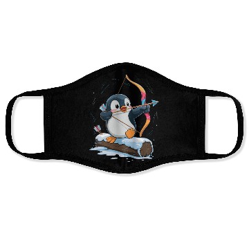 Discover Penguin Archer Aiming in Winter Snow Scene Face Masks