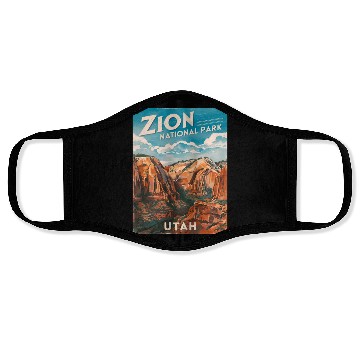 Discover Vintage Travel Zion National Park Utah Landscape Face Masks