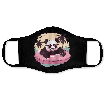 Discover Panda with sunglasses a pink swimming ring in Pool Face Masks