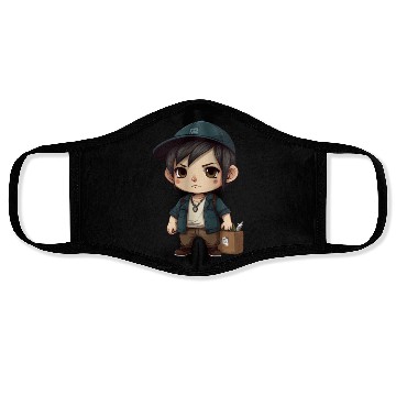 Discover Chibi Boy with a Serious Expression Face Masks
