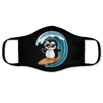 Discover Cool Surfing Penguin Riding the Waves Face Masks