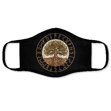 Discover Viking runes tree of Life round frame celtic Face Masks