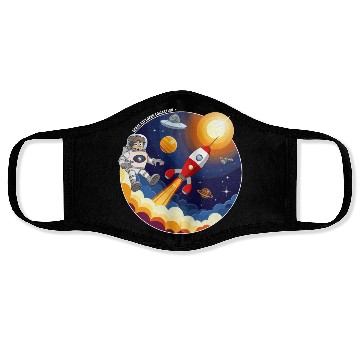 Discover rocket, astronaut, UFO, and satellite in space Face Masks