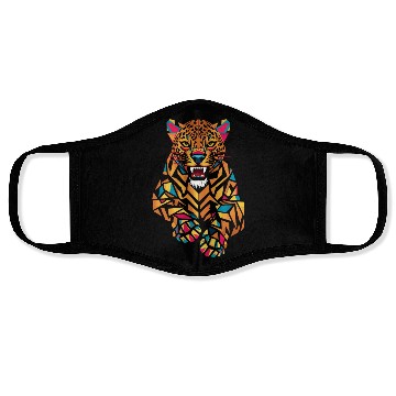 Discover Colorful Geometric Jaguar Illustration Face Masks