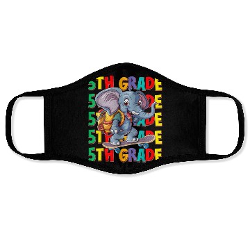 Discover Fifth 5th Grade Back To School Elephant Skateboard Face Masks