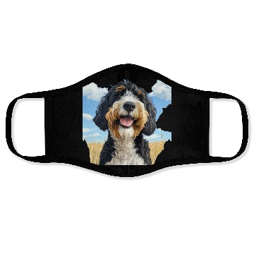 Discover Bernedoodle Field Nature Bernedoodle Watercolor 2 Face Masks