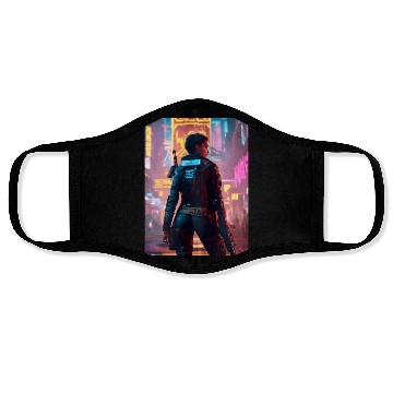 Discover Cyberpunk Warrior: Sentinel of the Neon Streets Face Masks