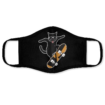 Discover Cat Wearing Sunglasses Skateboarding Magic Face Masks