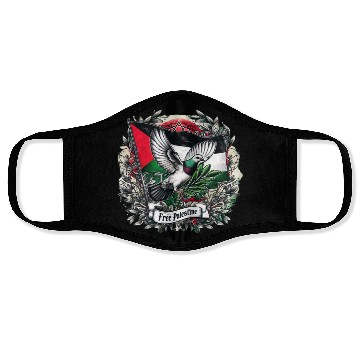 Discover Pigeon holding olive's leaf free Palestine Flag Face Masks