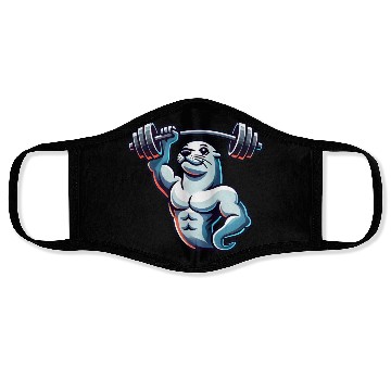 Discover Seal with Barbell Fitness Gym Training Face Masks