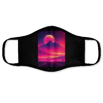 Discover Neon Horizon: A Synthwave Journey Face Masks