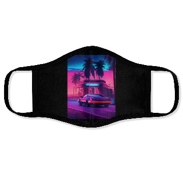Discover Retro Synthwave Night Drive Face Masks