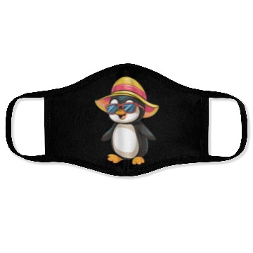 Discover Cool Penguin In Summer Hat And Sunglasses Face Masks