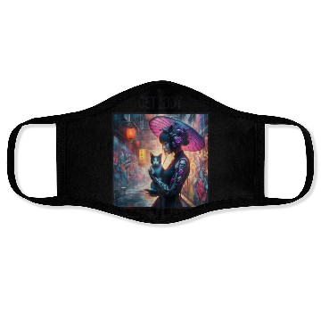Discover Cat Lady (Cyberpunk) Street Art v2 Face Masks