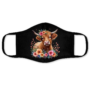 Discover Cute Scottish Highland Cow Floral Face Masks