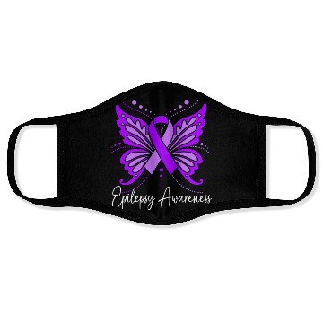 Discover Epilepsy Warrior Purple Ribbon Butterfly Epilepsy Face Masks
