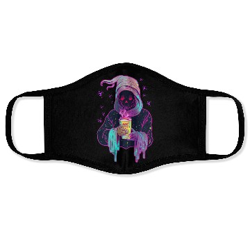 Discover Funny Little Ghost Drinking Just Waiting for Hallo Face Masks