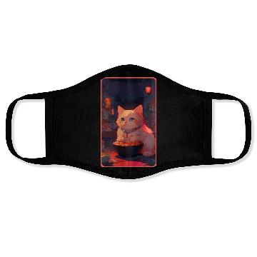 Discover Anime Cute Cat Eating Ramen Face Masks
