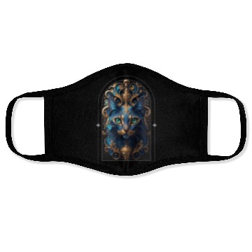 Discover Elegant stylish blue and gold cat face Face Masks