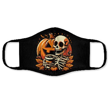 Discover Coffee Drinking Skeleton Pumpkin Halloween Costume Face Masks