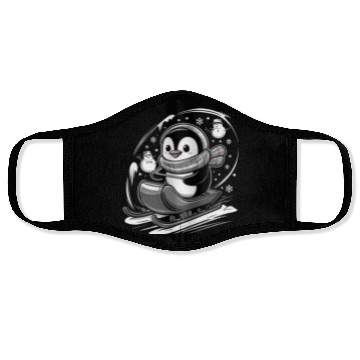 Discover Cute Penguin Sledding With Snowmen Winter Fun Face Masks