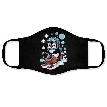Discover Cute Penguin Riding Snowmobile Winter Fun Face Masks