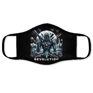 Discover Futuristic Robot In A Sci-Fi Landscape Face Masks