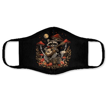 Discover Cottagecore Aesthetic Racoon Playing Guitar Mushro Face Masks