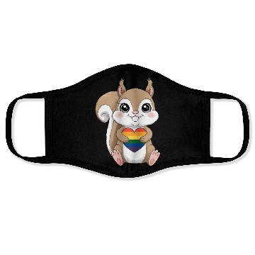 Discover Cute Squirrel Holding Rainbow Heart LGTBQ Love Face Masks