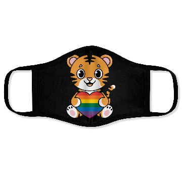 Discover LGTBQ Tiger Holding Rainbow Heart Face Masks