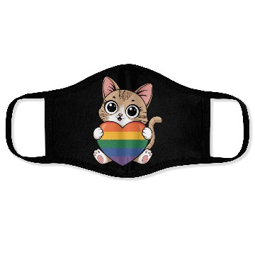 Discover Cute Cat Holding Rainbow Heart LGTBQ Face Masks