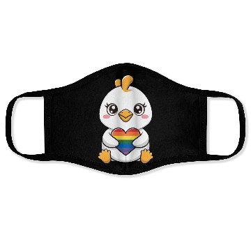 Discover Adorable Chick Holding Rainbow Heart LGTBQ Face Masks