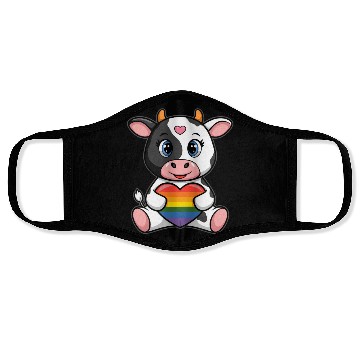 Discover LGTBQ Cow Holding Rainbow Heart Face Masks
