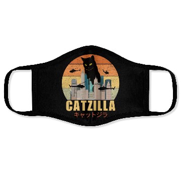 Discover Retro Vintage Catzilla Japanese Cute Cat Lover Face Masks