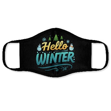 Discover Hello Winter typography vector illustration Face Masks