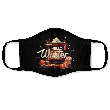 Discover Hello Winter typography vector illustration. Winte Face Masks