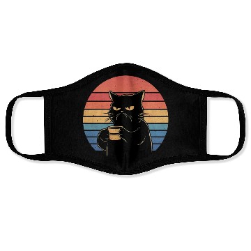 Discover Grumpy Cat with Coffee Retro Style Face Masks